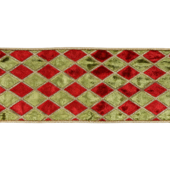 4" Wired Velvet Ribbon | Diamond Apple Green/Red/Gold Glitter | 5 Yard Roll LaRibbons and Crafts