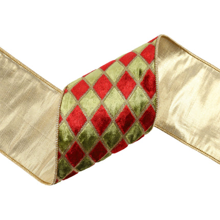 4" Wired Velvet Ribbon | Diamond Apple Green/Red/Gold Glitter | 5 Yard Roll LaRibbons and Crafts