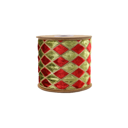 4" Wired Velvet Ribbon | Diamond Apple Green/Red/Gold Glitter | 5 Yard Roll LaRibbons and Crafts