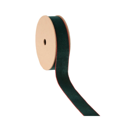 Vibrant green and red reversible velvet ribbon, 1" wide, designed for versatile holiday and everyday use.