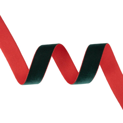 Reversible green and red velvet ribbon, 1-inch size, adds rich color and soft texture to any project.