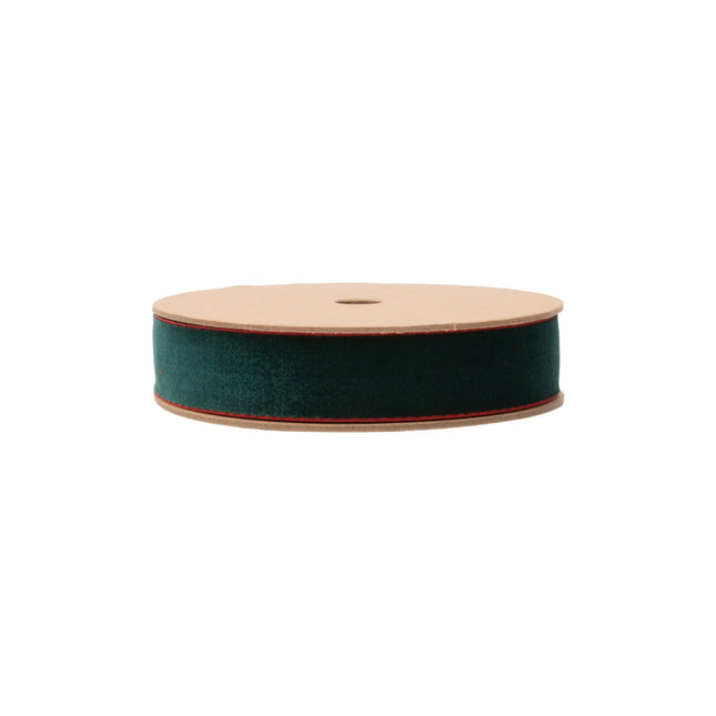 Premium green-red reversible velvet ribbon, 1-inch width, ideal for Christmas bows and seasonal crafts.