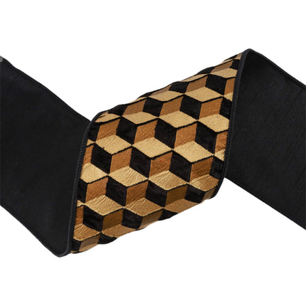 4" Wired Velvet Ribbon | 3D Block Foil Print on Black | 5 Yard Roll LaRibbons and Crafts