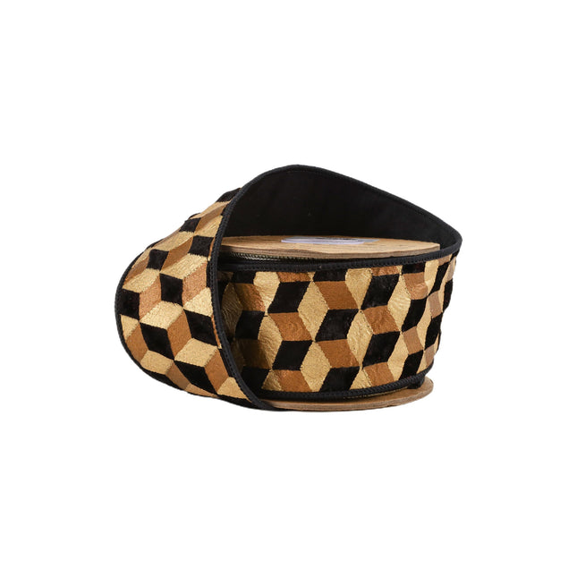2 1/2" Wired Velvet Ribbon | 3D Block Foil Print on Black | 5 Yard Roll LaRibbons and Crafts