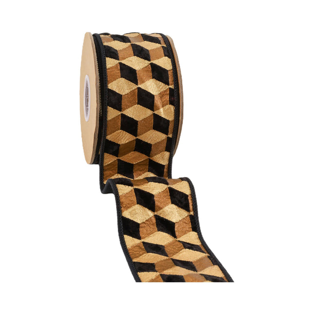 2 1/2" Wired Velvet Ribbon | 3D Block Foil Print on Black | 5 Yard Roll LaRibbons and Crafts