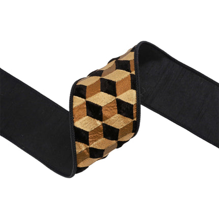 2 1/2" Wired Velvet Ribbon | 3D Block Foil Print on Black | 5 Yard Roll LaRibbons and Crafts