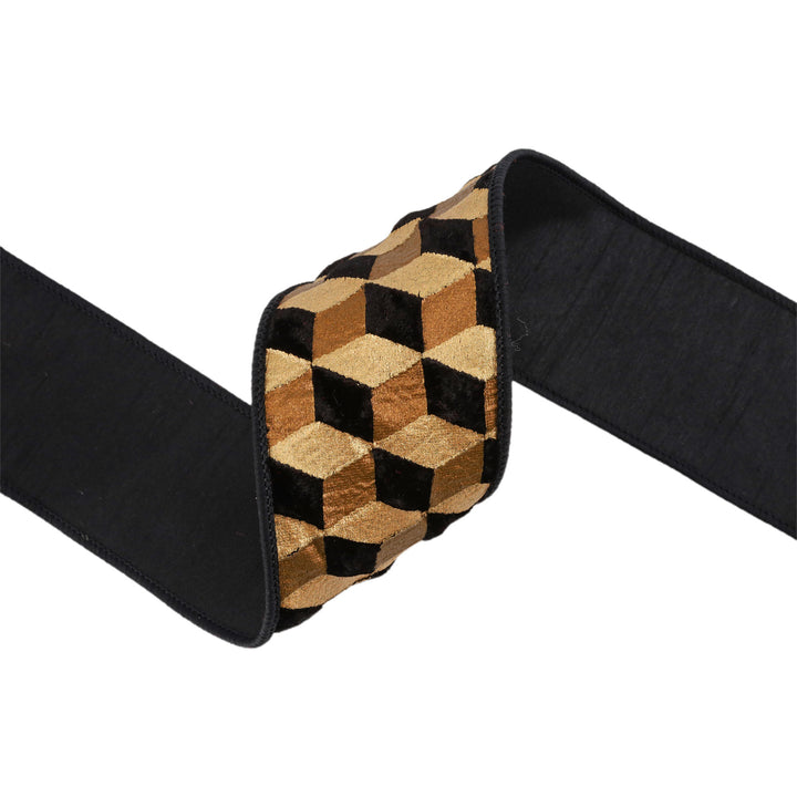 2 1/2" Wired Velvet Ribbon | 3D Block Foil Print on Black | 5 Yard Roll