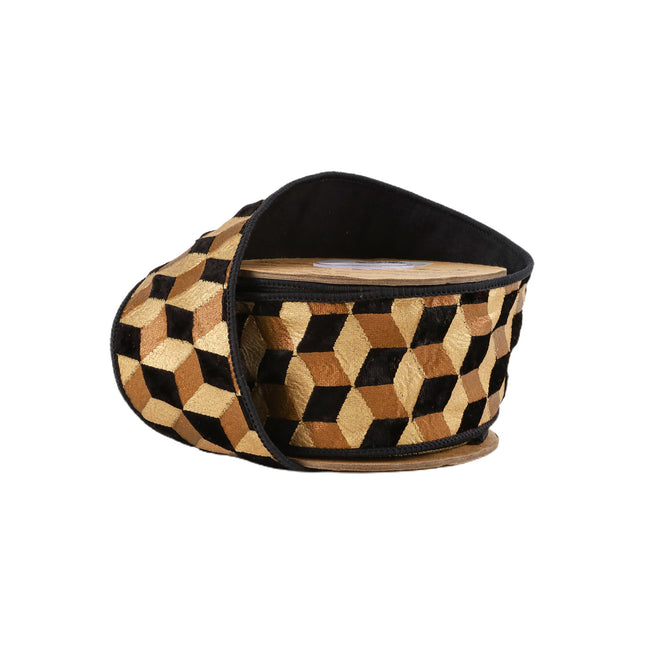 2 1/2" Wired Velvet Ribbon | 3D Block Foil Print on Black | 5 Yard Roll