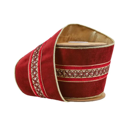 4" Wired Velvet Ribbon | Red w/ Red/Gold Trim | 5 Yard Roll LaRibbons and Crafts