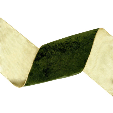 6" Wired Deluxe Reversible Velvet Ribbon | Forest Green | 10 Yard Ribbon LA Ribbons Wholesale