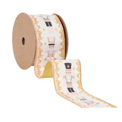 2 1/2" Wired Velvet Ribbon | Pink Nutcracker | 10 Yard Spool - LaRibbons and Crafts