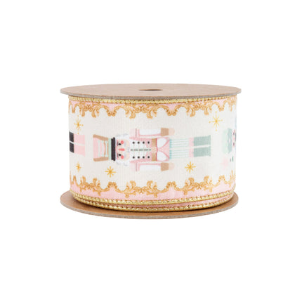 2 1/2" Wired Velvet Ribbon | Pink Nutcracker | 10 Yard Spool - LaRibbons and Crafts