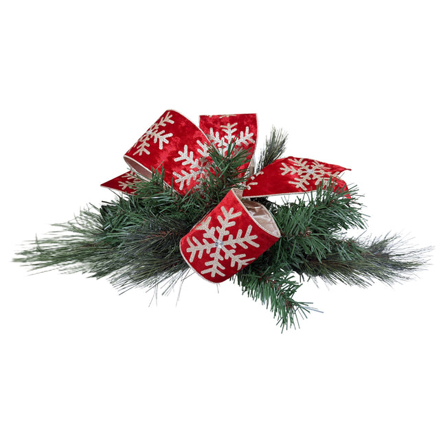 4" Wired Velvet | Glitter Snowflake with Jewel on Red | 10 Yard Roll LA Ribbons Wholesale