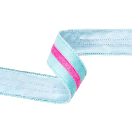 Curved aqua & pink velvet ribbon with satin reverse for spring designs.