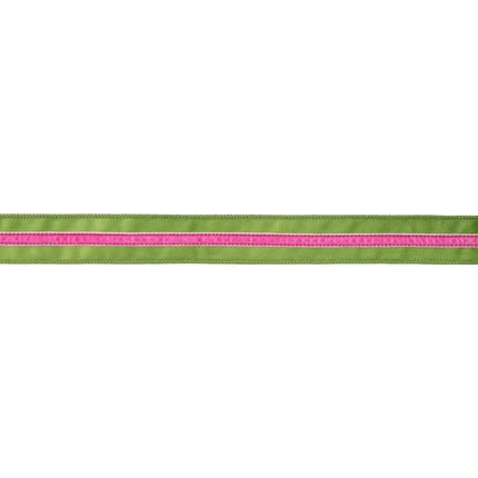 Green and hot pink 1 1/2" wired velvet ribbon, perfect for gift wrapping and holiday accents.