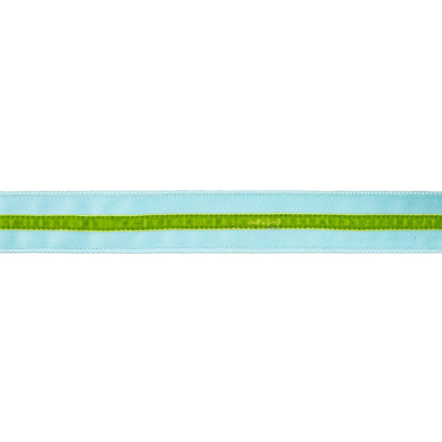 1 1/2" Wired Velvet Ribbon w/ Trim | Blue w/ Green Trim | 10 Yard Roll - LaRibbons and Crafts