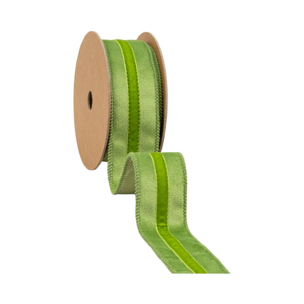 Versatile 1 1/2" Wired Velvet Ribbon, Sage & Lime Green, designed for farmhouse-style styling.