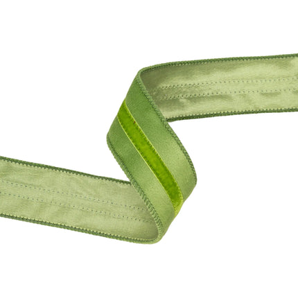 Plush Two-Tone Green 1 1/2" wired velvet ribbon, great for accent bows