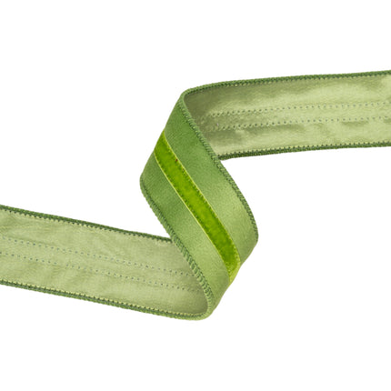 Spring Day Yellow and Pink Tulips with Tone-to-Tone Green Velvet Ribbon Bundle 2 Rolls |20 Yards