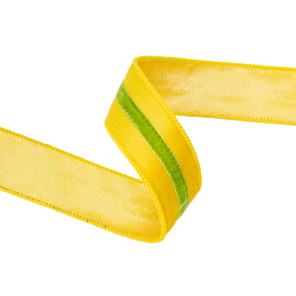 1 1/2" Wired Velvet Ribbon w/ Trim | Yellow w/ Green Trim | 10 Yard Roll LaRibbons and Crafts