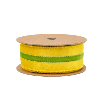 1 1/2" Wired Velvet Ribbon w/ Trim | Yellow w/ Green Trim | 10 Yard Roll LaRibbons and Crafts