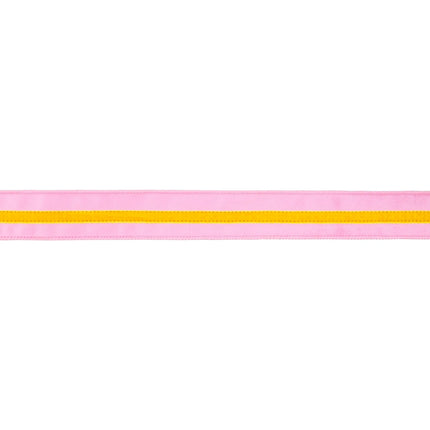 Pink with yellow trim 1 1/2" wired velvet ribbon, perfect for gift wrapping 