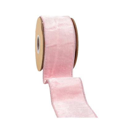 Pale Pink Premium Velvet Ribbon: Wired, Soft Plush Texture (Unrolled Spool)