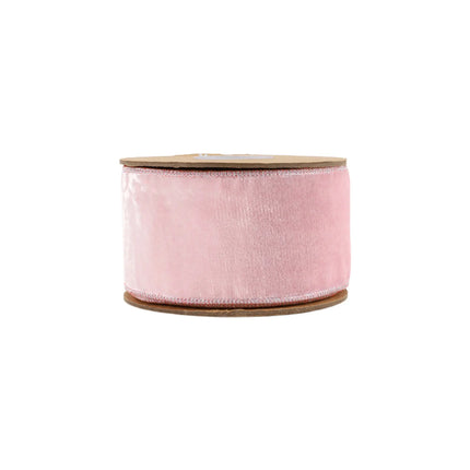 Full Spool Pale Pink Velvet Ribbon: Wired, Metallic-Trimmed Edges