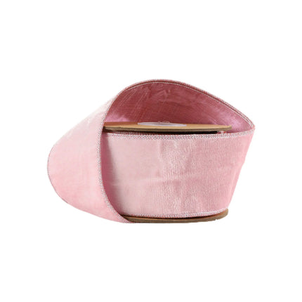 2 1/2" Wired Premium Velvet Ribbon: Pale Pink, Smooth Velvet Texture (Spool)
