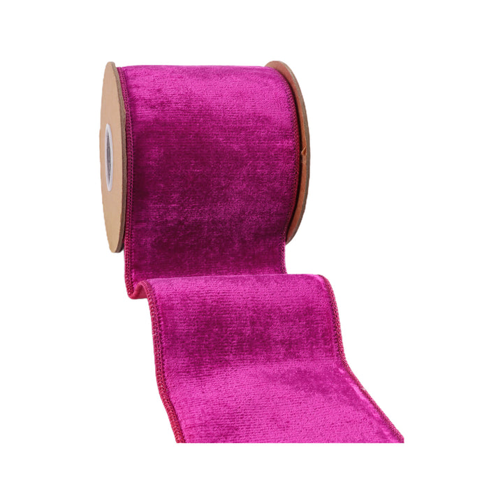 4" Wired Premium Velvet Ribbon | Hot Pink w/ Pink Dupioni Backing | 5 Yard Roll