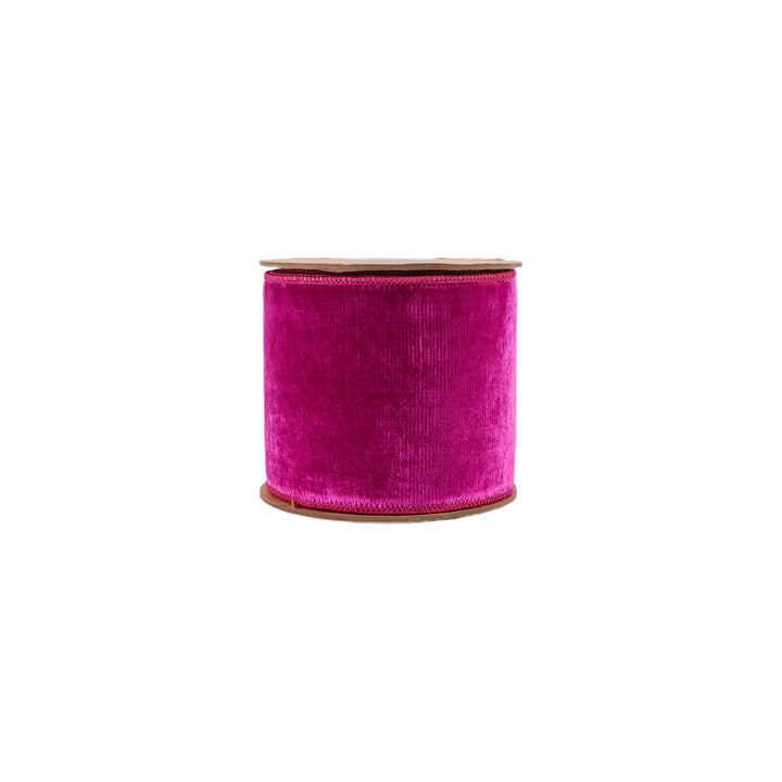 4" Wired Premium Velvet Ribbon | Hot Pink w/ Pink Dupioni Backing | 5 Yard Roll