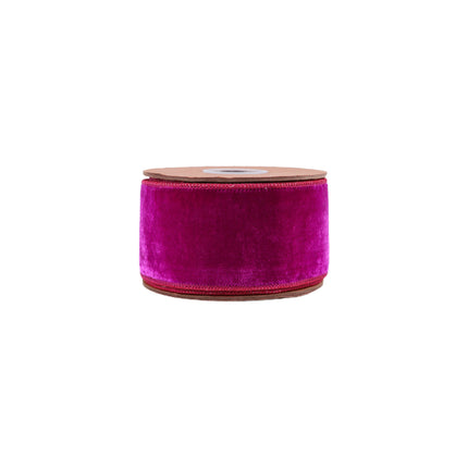 2 1/2" Wired Premium Velvet Ribbon | Hot Pink w/ Pink Dupioni Backing | 5 Yard Roll