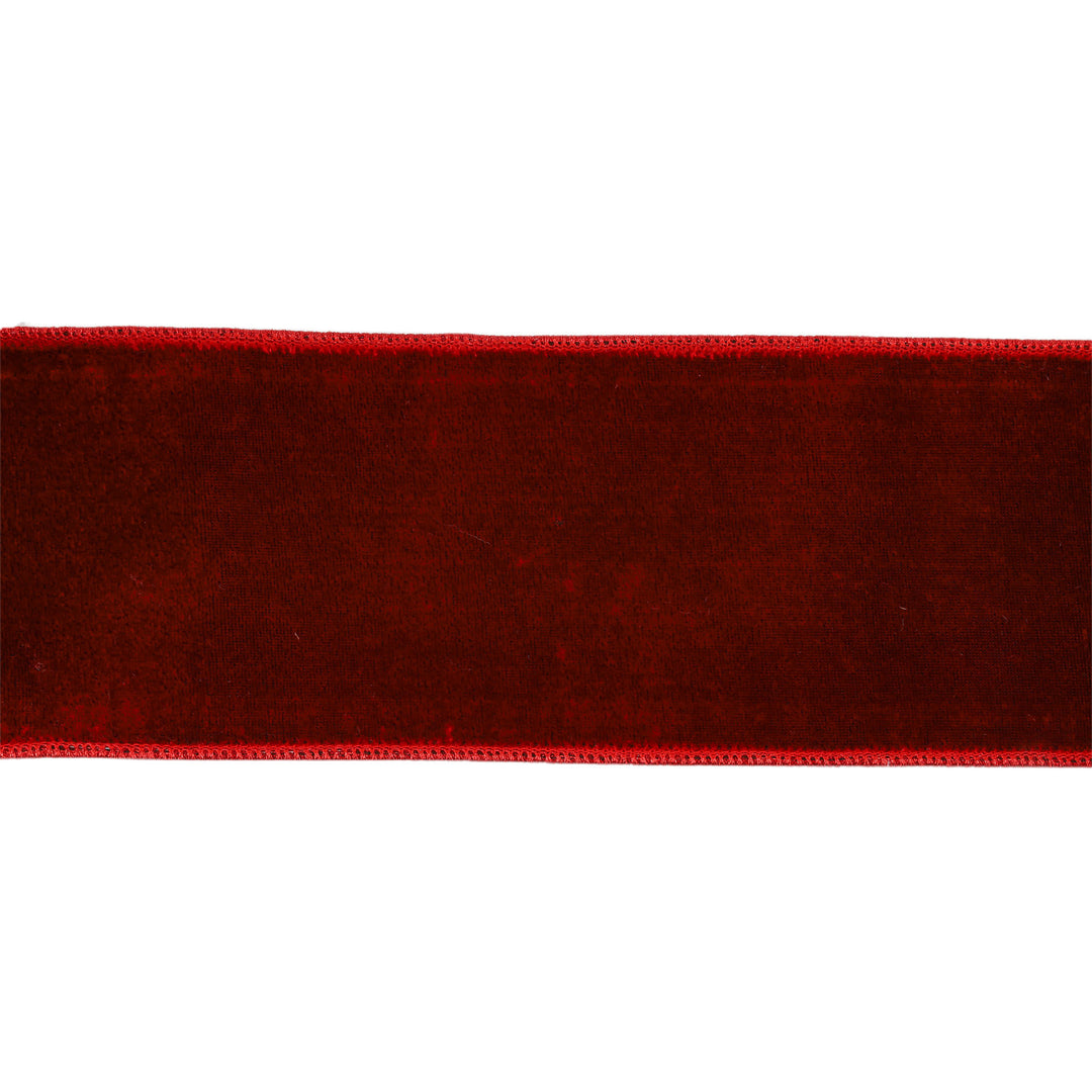 4" Wired Premium Velvet Ribbon | Red w/ Red Metallic Dupioni Backing | 5 Yard Roll