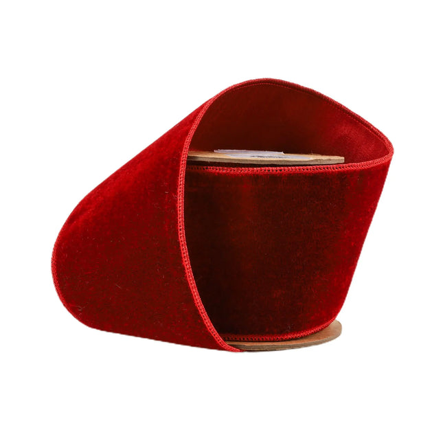 4" Wired Premium Velvet Ribbon | Red w/ Red Metallic Dupioni Backing | 5 Yard Roll LaRibbons and Crafts