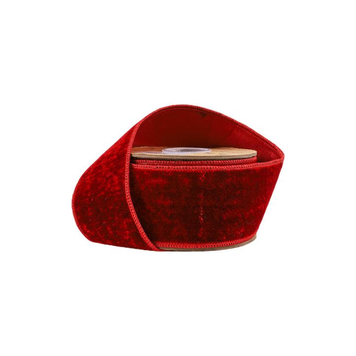 2 1/2" Wired Premium Velvet Ribbon | Red w/ Red Metallic Dupioni Backing | 5 Yard Roll