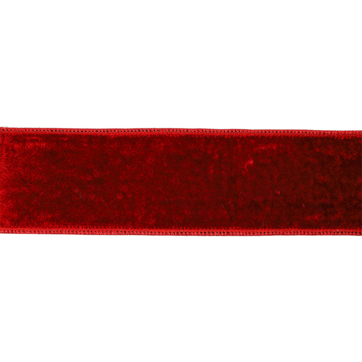 2 1/2" Wired Premium Velvet Ribbon | Red w/ Red Metallic Dupioni Backing | 5 Yard Roll