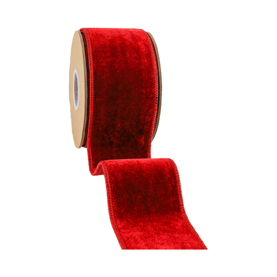 2 1/2" Wired Premium Velvet Ribbon | Red w/ Red Metallic Dupioni Backing | 5 Yard Roll