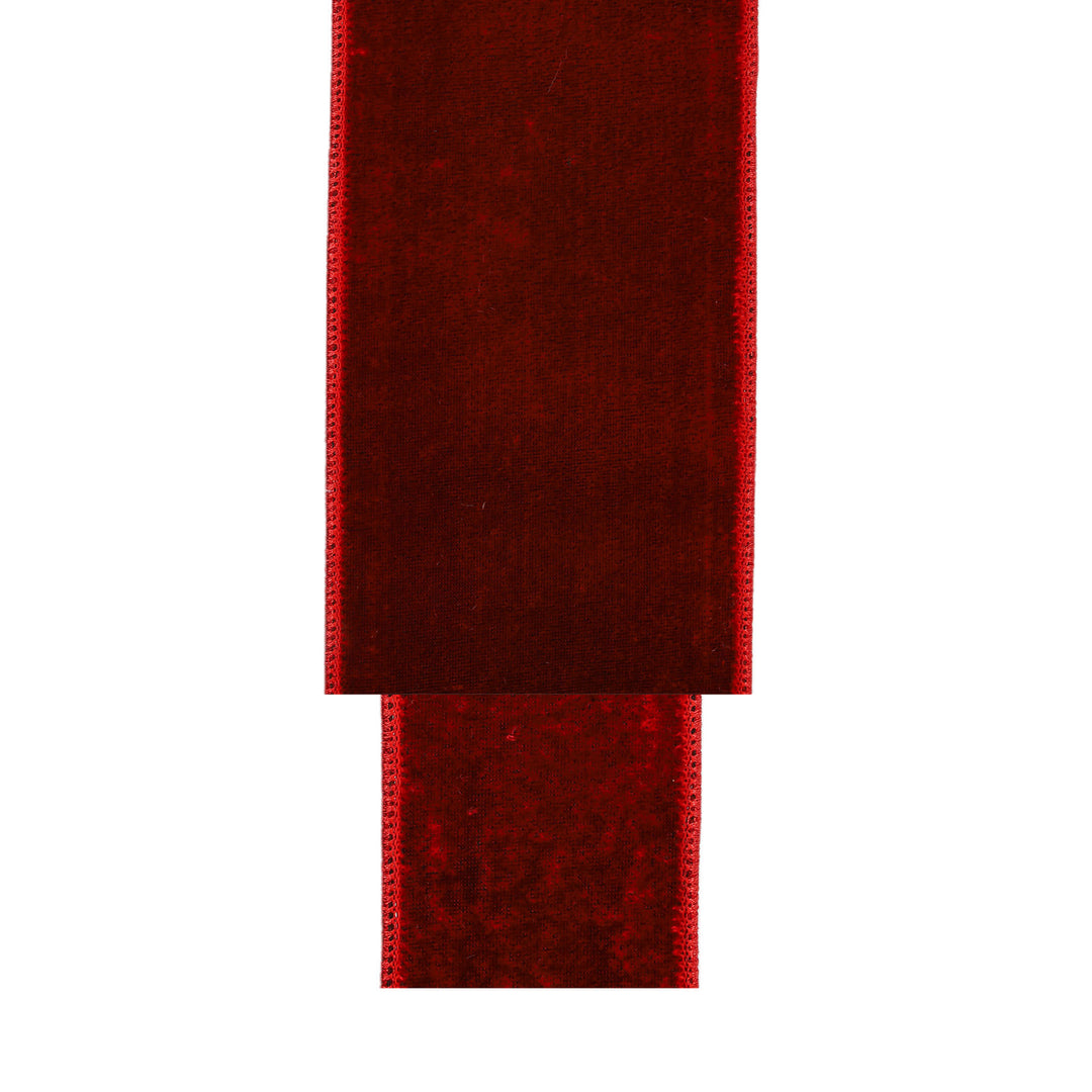 2 1/2" Wired Premium Velvet Ribbon | Red w/ Red Metallic Dupioni Backing | 5 Yard Roll