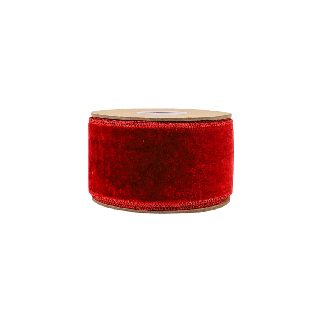 2 1/2" Wired Premium Velvet Ribbon | Red w/ Red Metallic Dupioni Backing | 5 Yard Roll