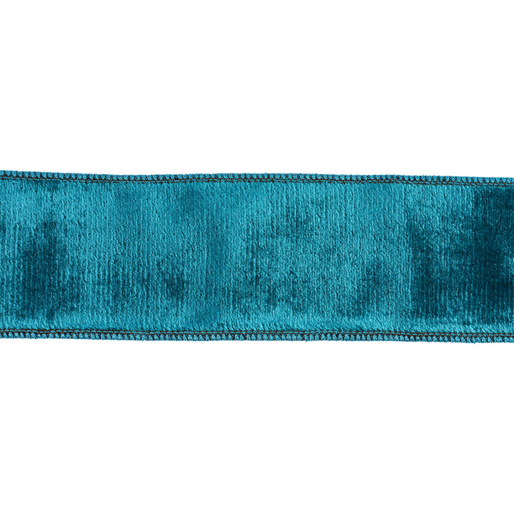 2 1/2" Wired Velvet Premium Ribbon | Teal w/ Teal Metallic Dupioni Backing | 5 Yard Roll