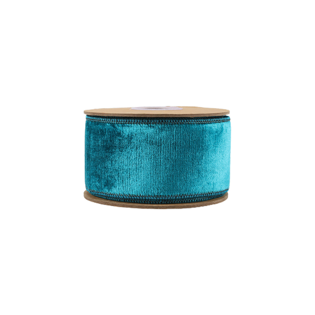 2 1/2" Wired Velvet Premium Ribbon | Teal w/ Teal Metallic Dupioni Backing | 5 Yard Roll