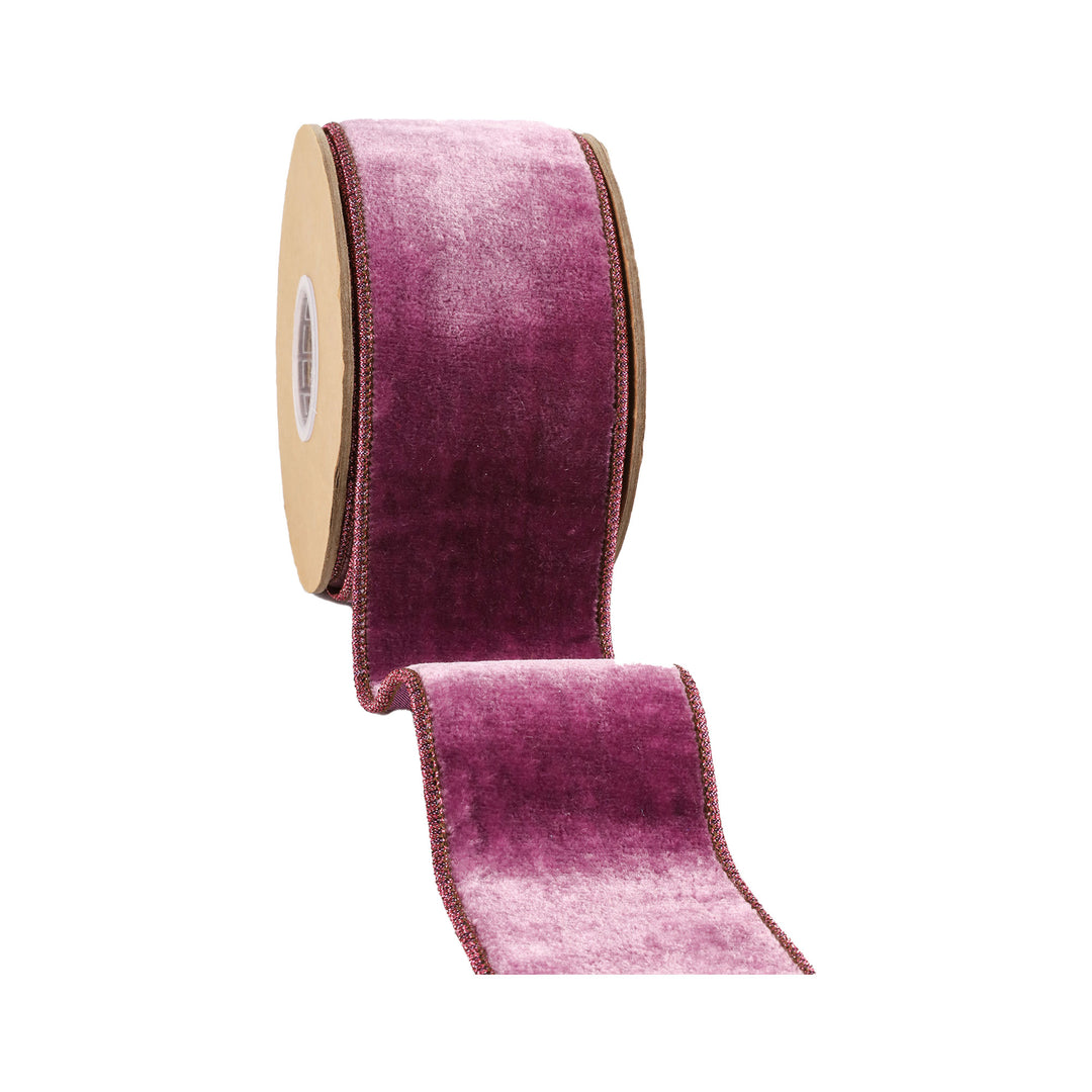 4" Wired Premium Velvet Ribbon | Purple w/ Purple Metallic Dupioni Backing | 5 Yard Roll