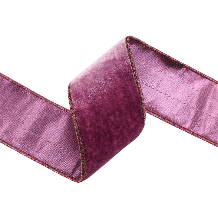 4" Wired Premium Velvet Ribbon | Purple w/ Purple Metallic Dupioni Backing | 5 Yard Roll