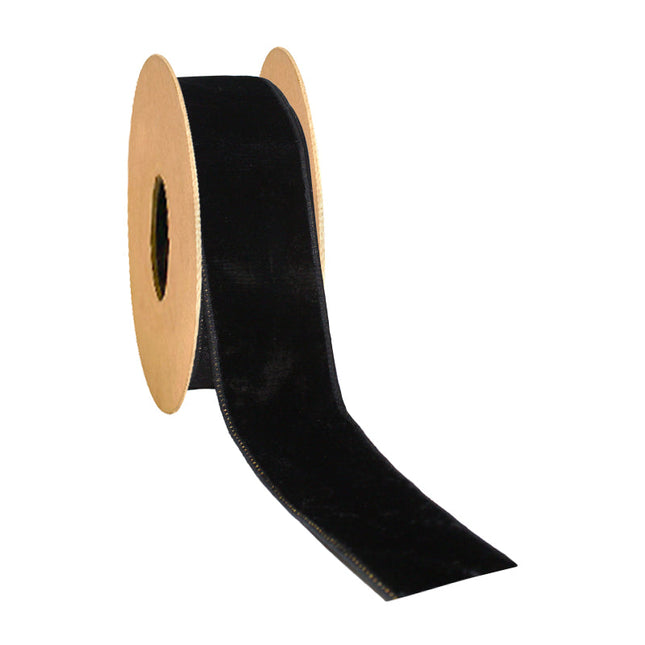 2 1/2" Wired Premium Velvet Ribbon w/ Tissue Back | Black/Gold | 10 Yard Roll LaRibbons and Crafts