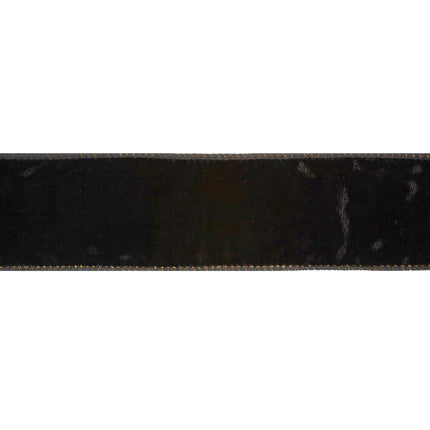 Black premium velvet ribbon: gold-stitched edges – rich plush texture.
