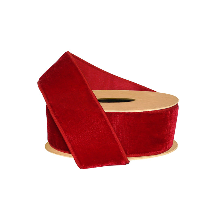 2 1/2" Wired Premium Velvet Ribbon w/ Tissue Back | Red | 10 Yard Roll