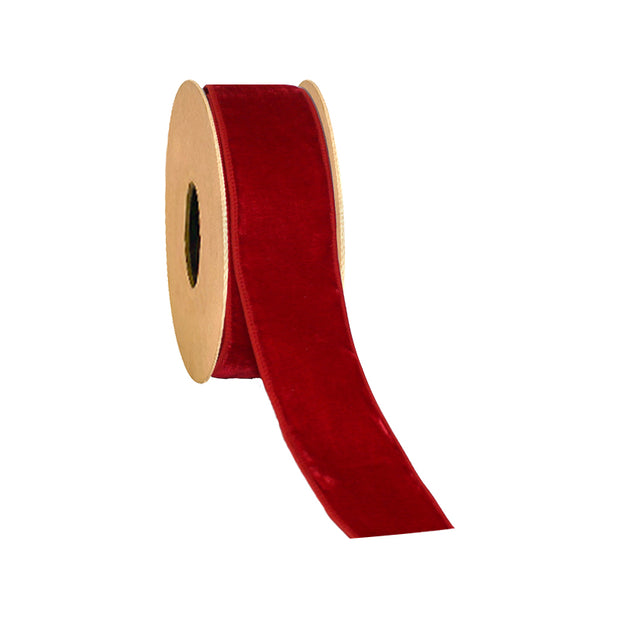 2 1/2" Wired Premium Velvet Ribbon w/ Tissue Back | Red | 10 Yard Roll