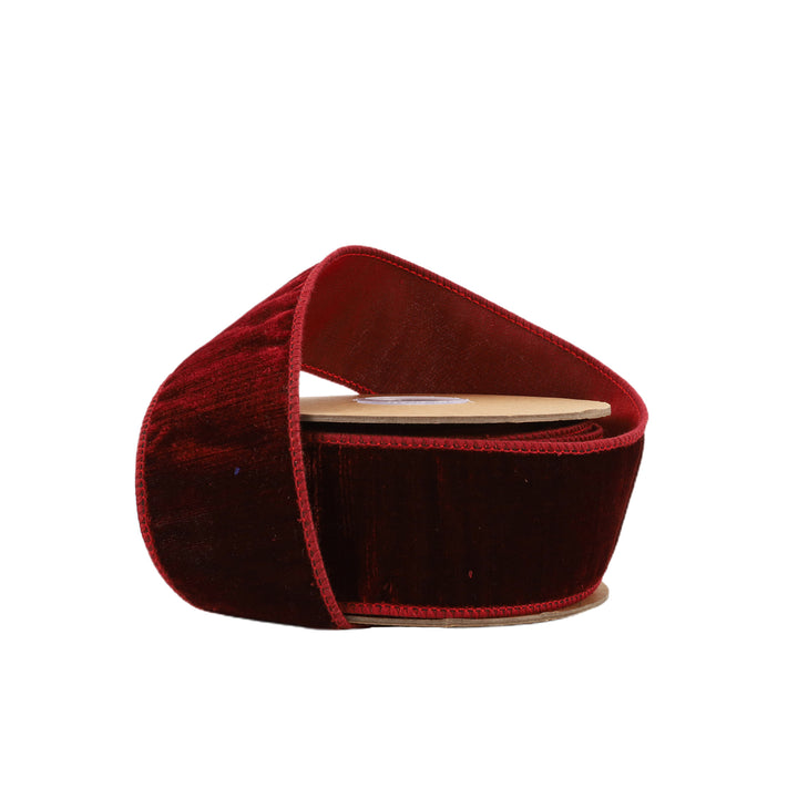 2 1/2" Wired Premium Velvet Ribbon w/ Tissue Back | Burgundy| 10 Yard Roll