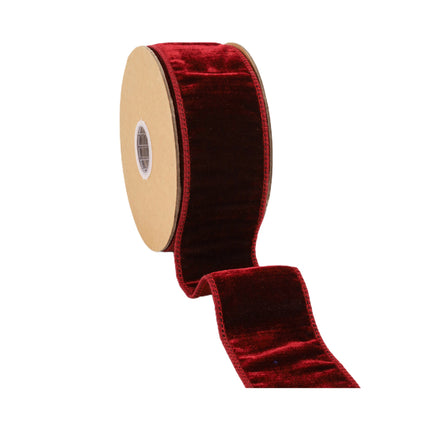 2 1/2" Wired Premium Velvet Ribbon w/ Tissue Back | Burgundy| 10 Yard Roll LaRibbons and Crafts