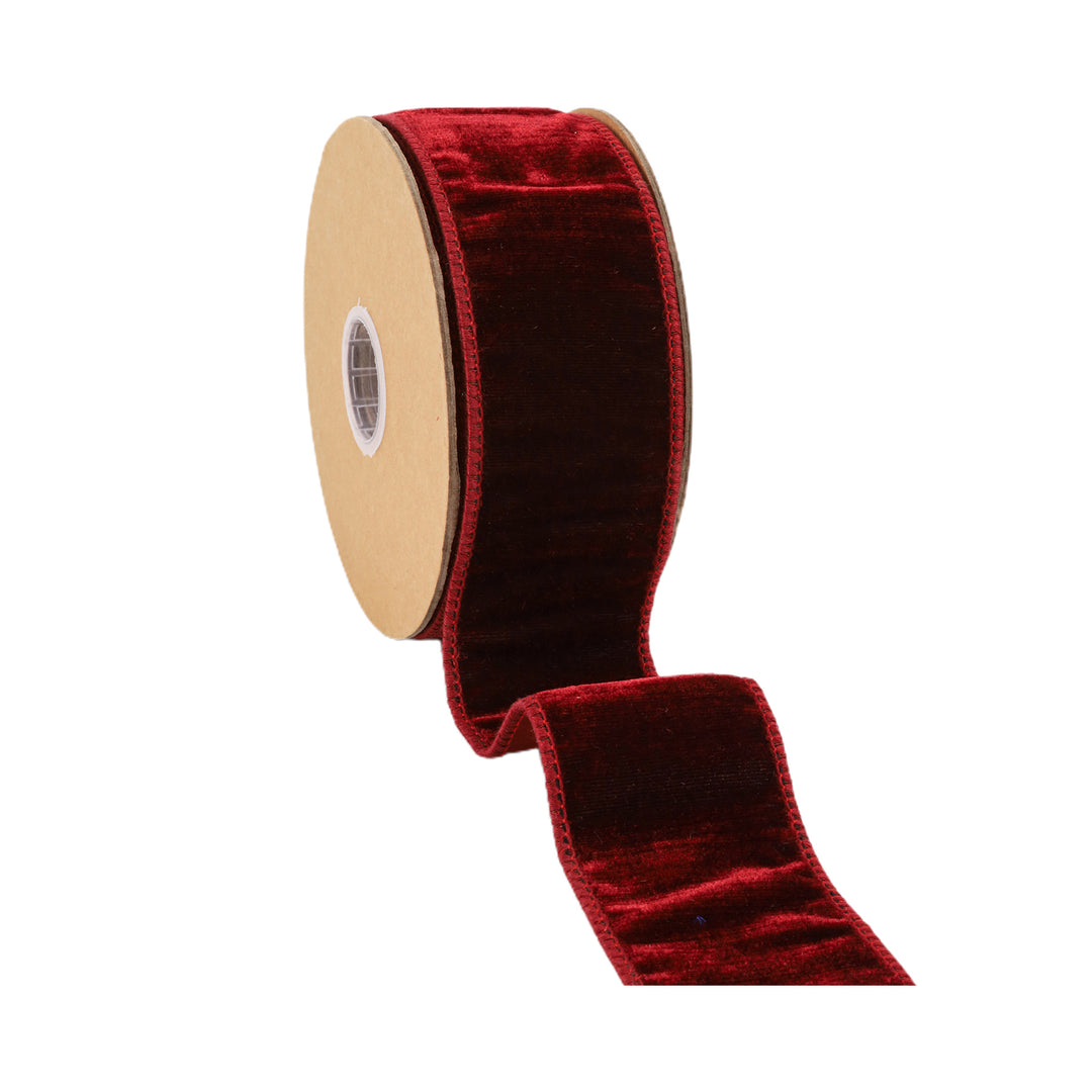 2 1/2" Wired Premium Velvet Ribbon w/ Tissue Back | Burgundy| 10 Yard Roll